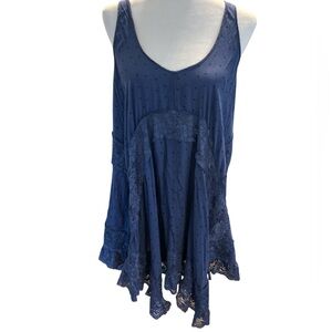 Free People Navy Lace-Trim Swing Dress